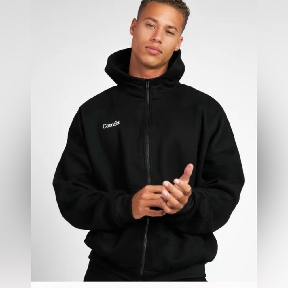 Comfrt Unisex Sweaters Size Small Black Long Sleeve Cotton  Full Zip Front New